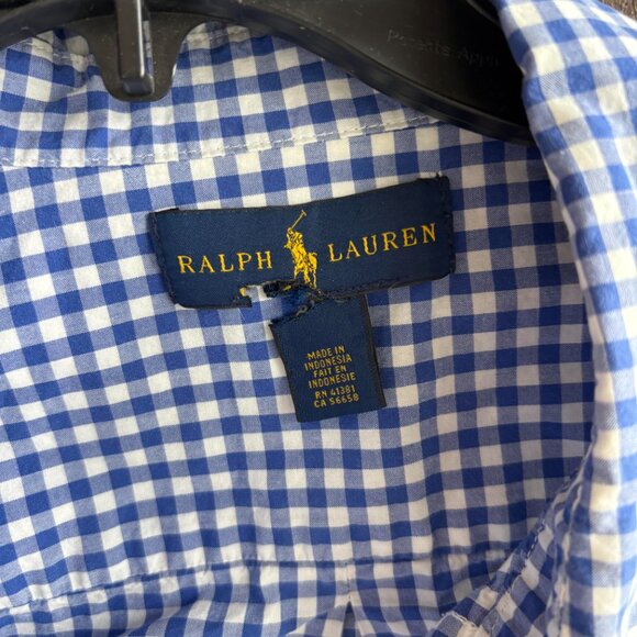 RALPH LAUREN BLUE AND WHITE CHECKED BUTTON DOWN SHIRT MEN'S M - Picture 2 of 2